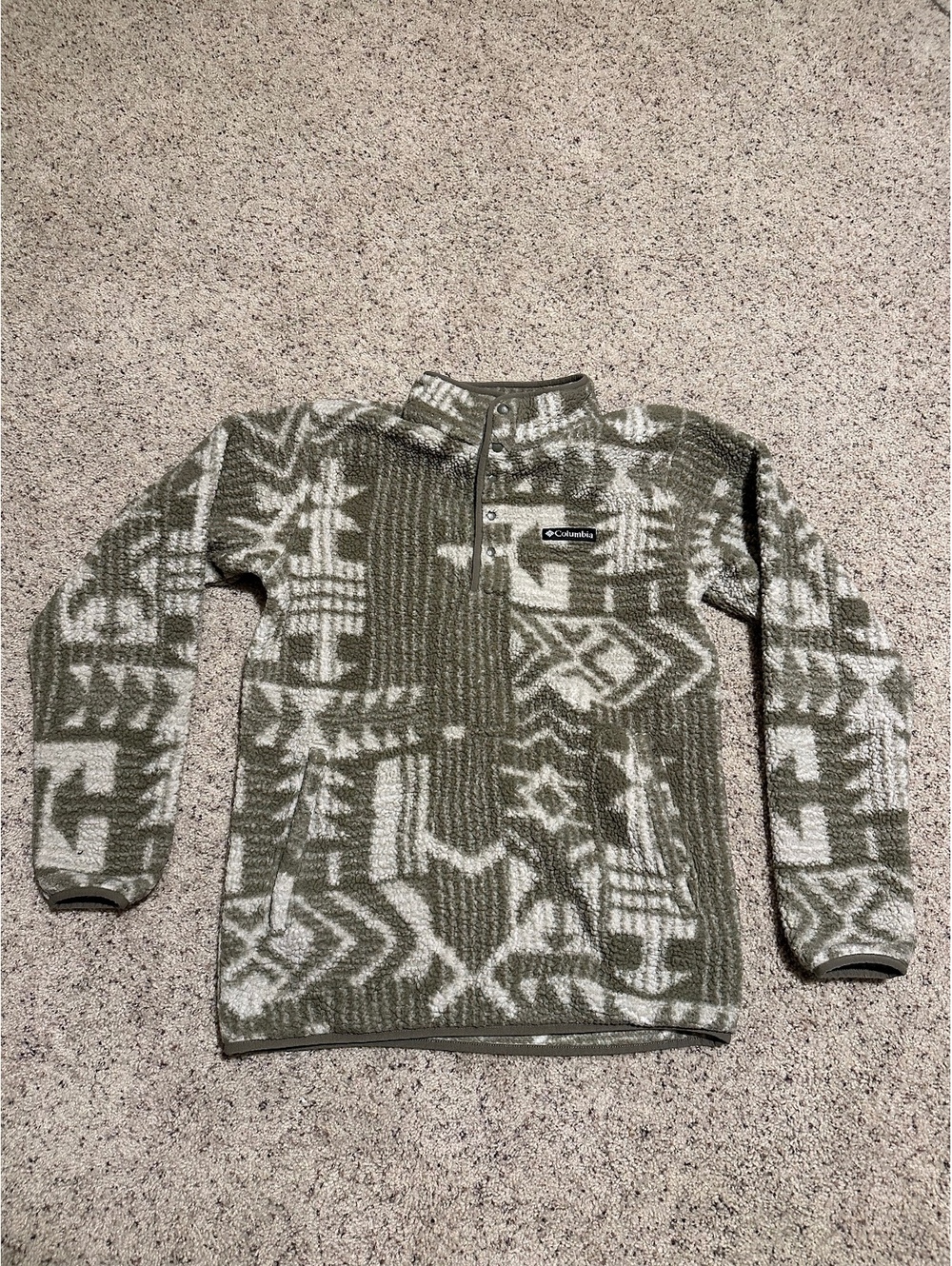 Columbia Men's Fleece Pullover Jacket Size S Green and White Pattern